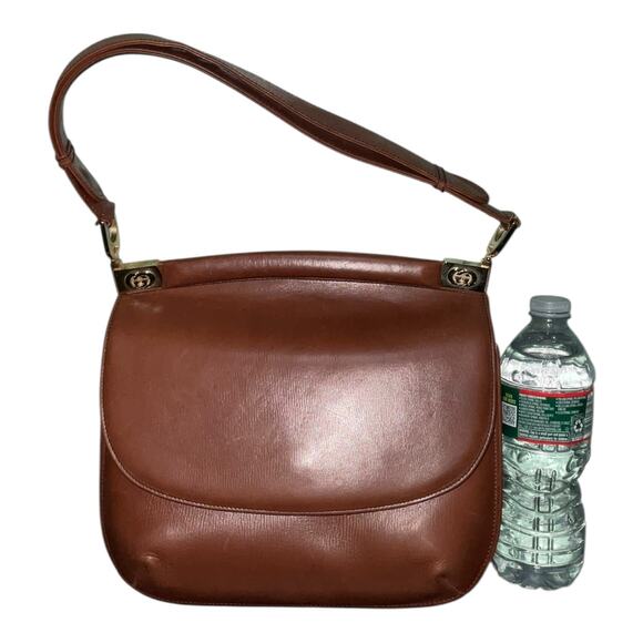 Vintage Gucci GG Hardware Leather Brown Flap Hand Bag W/Dust bag - Picture 15 of 16